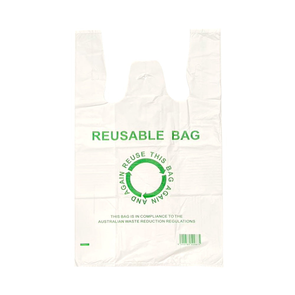 Printed - Reusable (40um) Heavy Duty Plastic Singlet Carry Bags