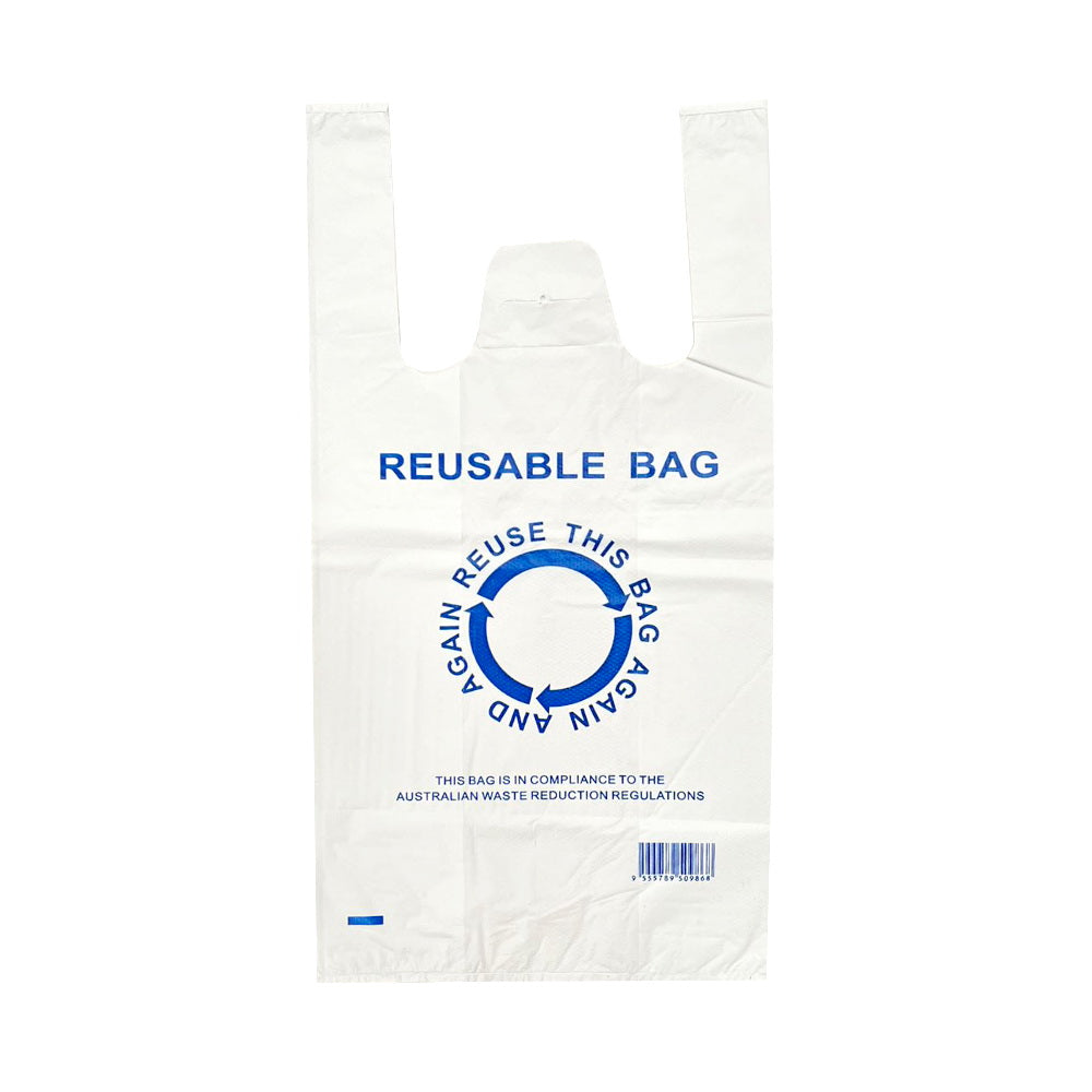 Printed - Reusable (40um) Heavy Duty Plastic Singlet Carry Bags