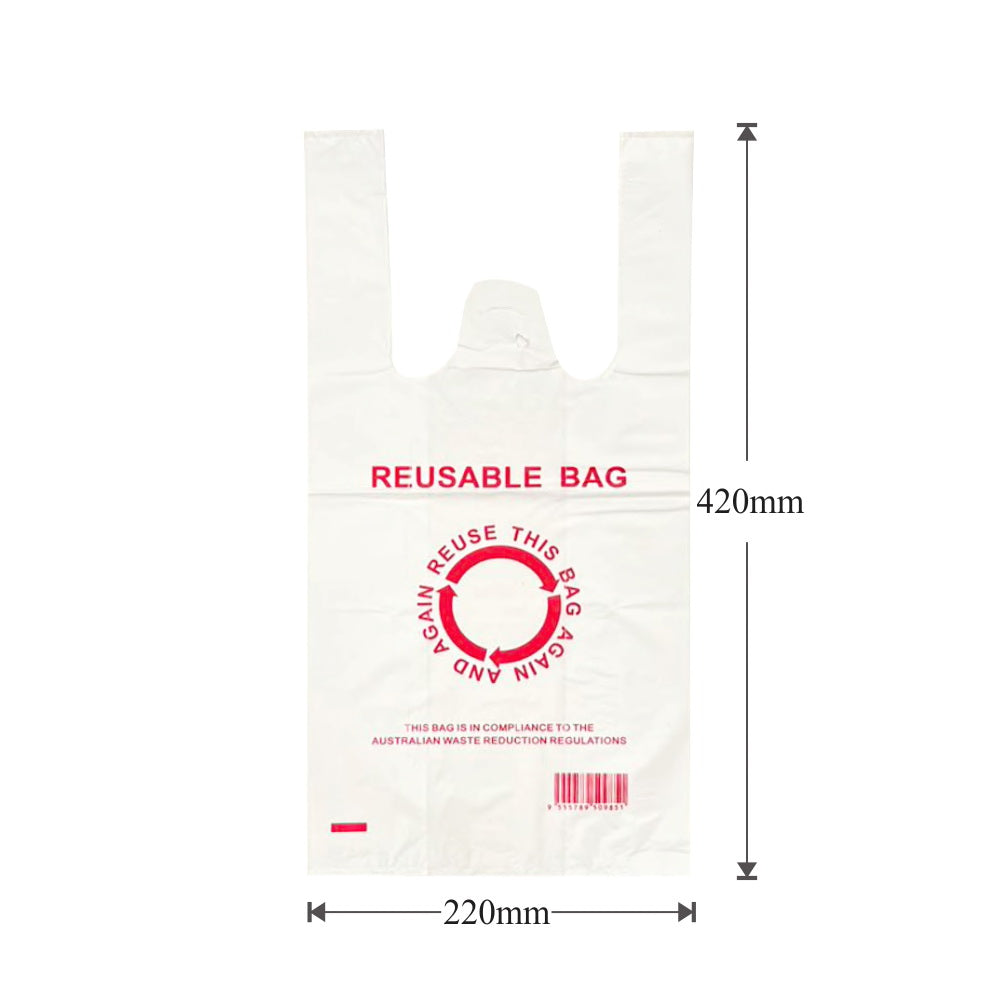 Printed - Reusable (40um) Heavy Duty Plastic Singlet Carry Bags